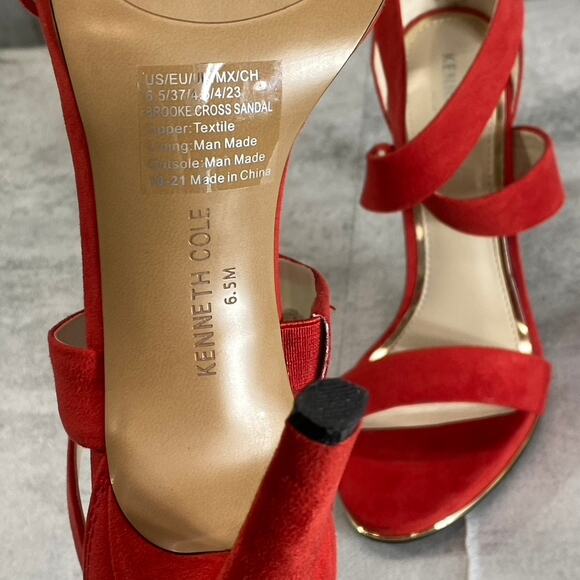 KENNETH COLE NEWYORK Women's Red Brooke Cross Heeled Round-Toe Dress Sandals - Picture 8 of 9